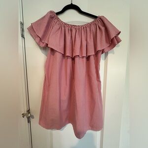 Red and White Striped Off-Shoulder Dress